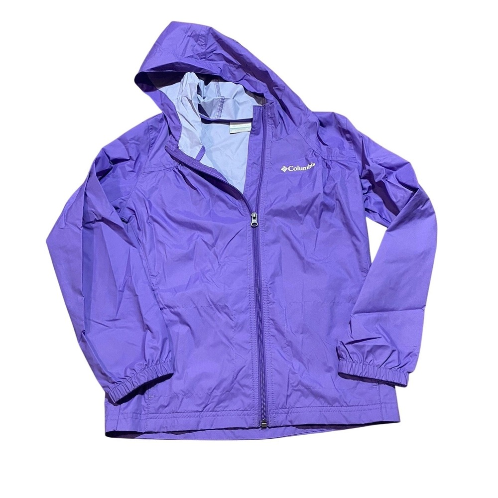 Columbia Kids Windbreaker Rain‎ Coat With Hood Size Medium 10/12 Unlined Purple